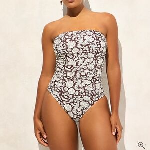 J. Crew Brown and Cream One Piece Swimsuit